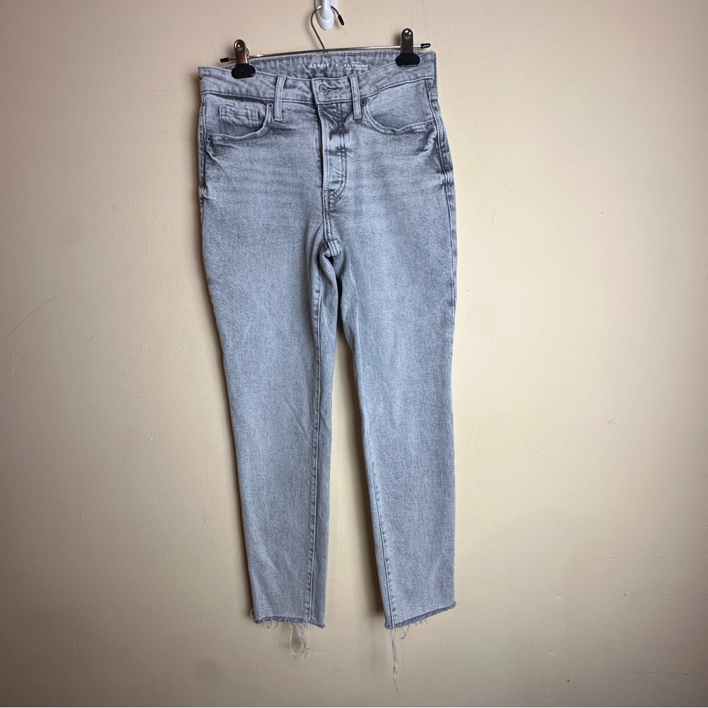 Old Navy OG Straight High Rise Button Fly Gray Denim Jeans Women’s Size 4 - Picture 2 of 15